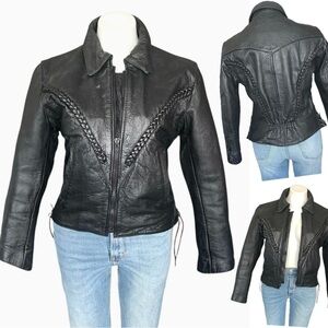 v i n t a g e :: Braided Insulated Lace Up Leather Jacket